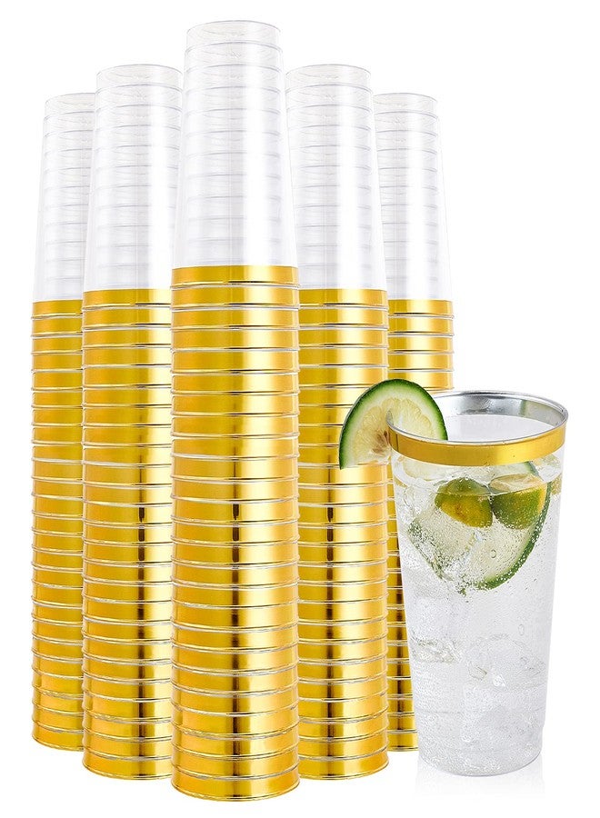 FOCUSLINE 200 Pack 12 oz Gold Rimmed Plastic Cups, Clear Plastic Cups Tumblers, Heavy-duty & Fancy Disposable Hard Cup 12 Ounce with Gold Rim for Wedding Cup Elegant Party Cups - Image 1